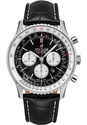 Breitling Navitimer B01 Chronograph 46 Watch - Steel - Black Dial - Black Croco Strap - Folding Buckle - AB0127211B1P2