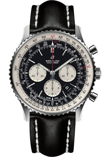 Breitling Navitimer B01 Chronograph 46 Watch - Steel - Black Dial - Black Leather Strap - Folding Buckle - AB0127211B1X2