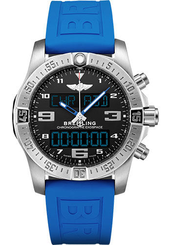 Breitling Exospace B55 Watch - Titanium - Volcano Black Dial - Blue And Black Rubber Strap - Folding Buckle - EB5510H21B1S1