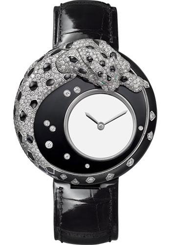 Cartier Panthere Mysterieuse Watch - 40 mm White Gold Diamond Case - Black Alligator Strap - HPI01011