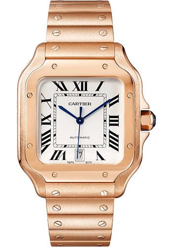 Cartier Santos de Cartier Watch - 39.8 mm Rose Gold Case - Silvered Opaline Dial - Alligator Skin Bracelet - WGSA0018