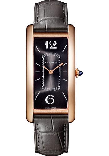 Cartier Tank Cintree Watch - 46.3 mm Pink Gold Case - Black Dial - Dark Gray Alligator Strap - WGTA0025