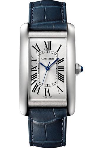 Cartier Tank Americaine Watch - 45.10 mm Steel Case - Navy Blue Alligator Strap - WSTA0018