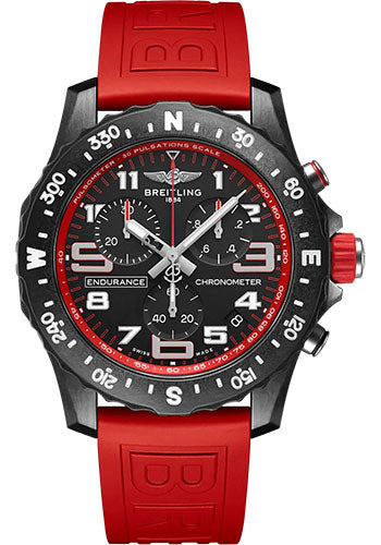 Breitling Endurance Pro Watch - Breitlight® - Black Dial - Red Rubber Strap - Tang Buckle - X82310D91B1S1