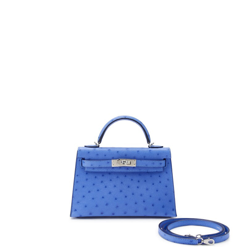 Bleuet Ostrich Mini Kelly II 20 Palladium Hardware, 2021