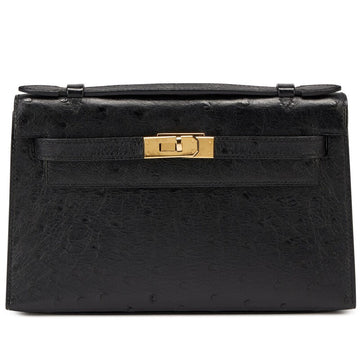 Black Ostrich Kelly Pochette Gold Hardware, 2019