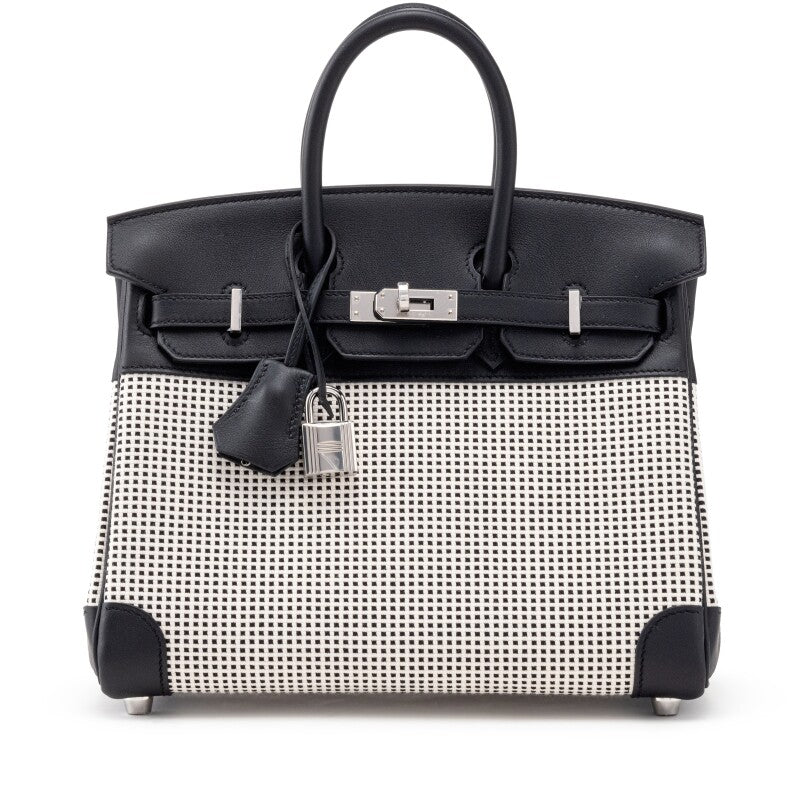 Black Swift and Ecru Toile Quadrille Birkin 25 Palladium Hardware, 2023