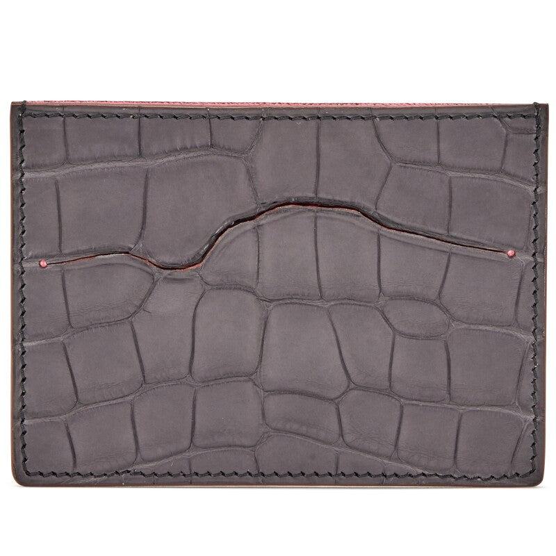 Matte Black Alligator and Rose Confetti Petit H Card Holder