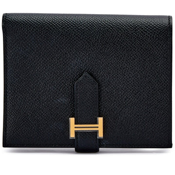 Black Epsom Bearn Compact Wallet Gold Hardware, 2023