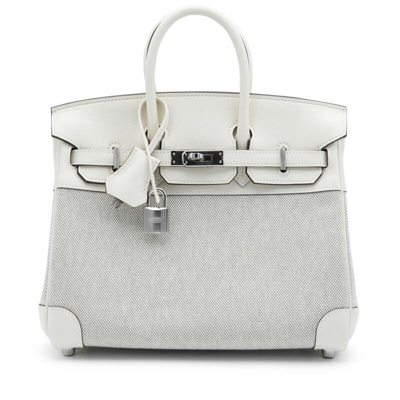 Nata Swift and Ecru Toile Quadrille Birkin 25 Palladium Hardware, 2023