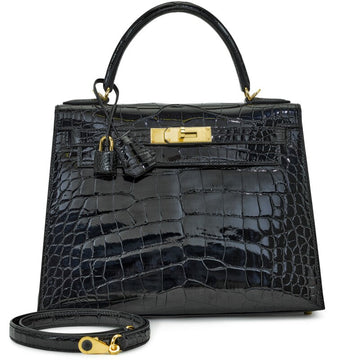 Black Shiny Alligator Kelly 28 Sellier Gold Hardware, 2021