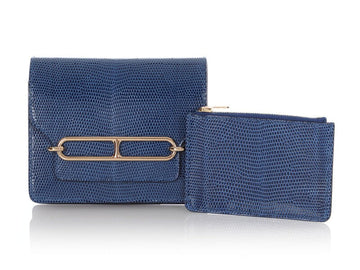 Bleu Saphir Shiny Lizard Roulis Wallet Gold Hardware, 2022