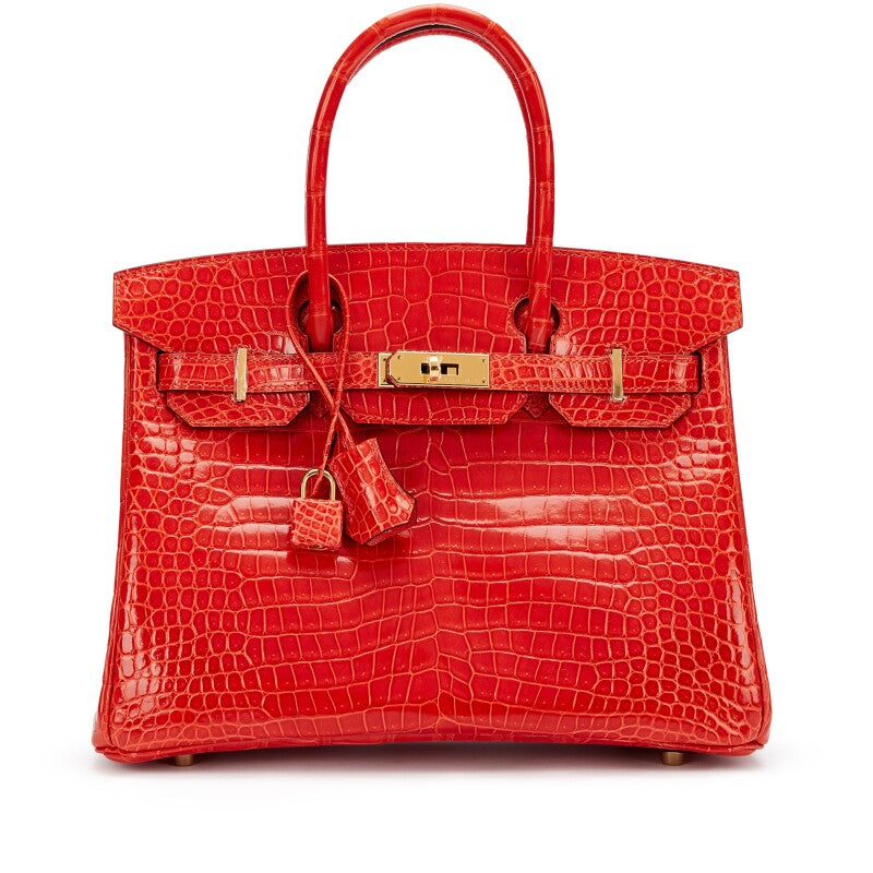 Orange Poppy Shiny Porosus Crocodile Birkin 30 Gold Hardware, 2016