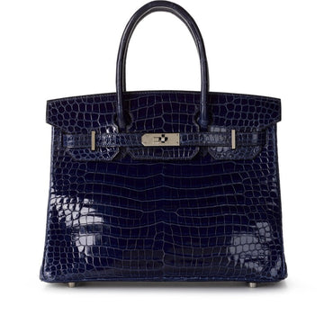 Shiny Bleu Marine Porosus Crocodile Birkin 30 Palladium Hardware, 2002