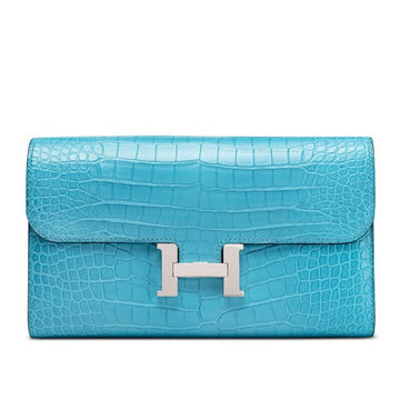 Blue Saint-Cyr Matte Alligator Constance Long Wallet Palladium Hardware, 2016