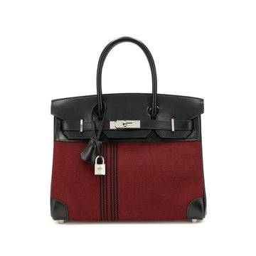 Burgundy Potamos Canvas and Black Box Calf Birkin 30 Palladium Hardware, 2007