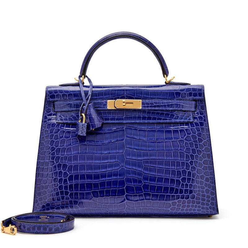 Bleu ƒlectrique Shiny Porosus Crocodile Sellier Kelly 32 Gold Hardware, 2015