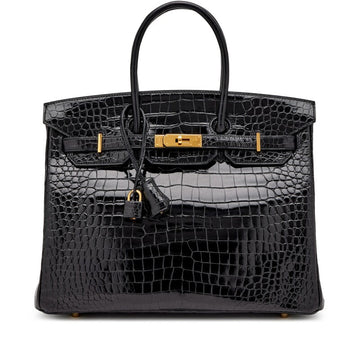 Black Shiny Porosus Crocodile Birkin 35 Gold Hardware, 2013