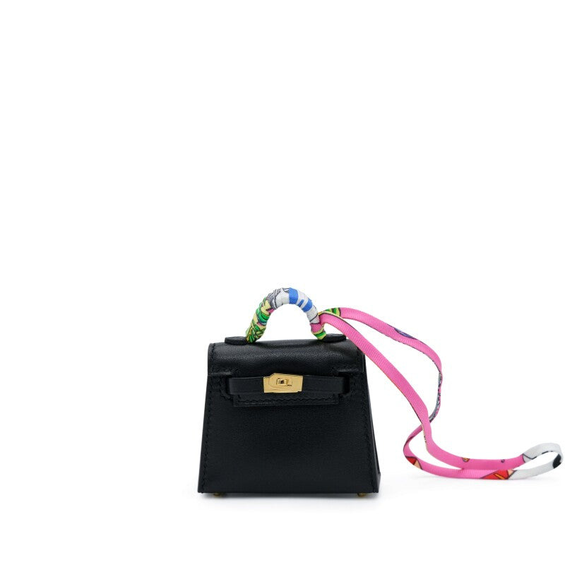 Black Tadelakt Micro Mini Kelly Twilly Bag Charm Gold Hardware