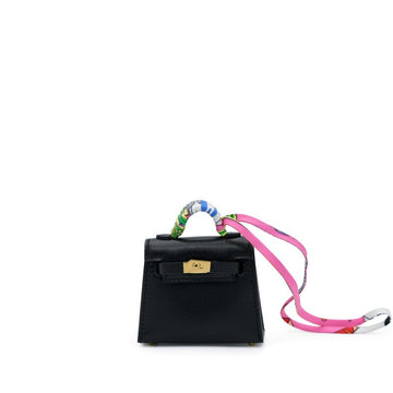 Black Tadelakt Micro Mini Kelly Twilly Bag Charm Gold Hardware