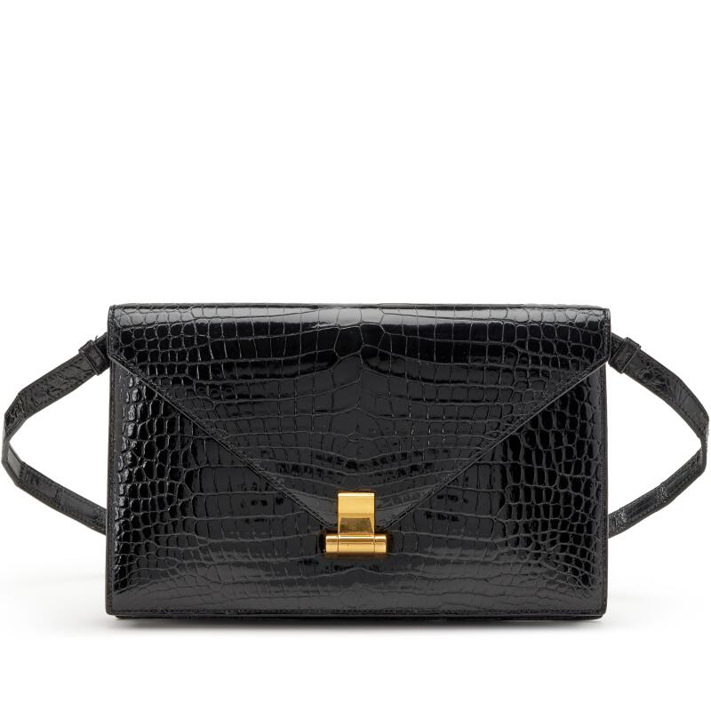 Black Shiny Crocodile Sac Cendrillon Flap Gold Hardware, 1975