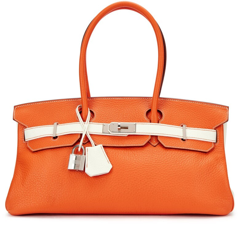 Orange H and White Clemence HSS JPG Shoulder Birkin 42 Palladium Hardware, 2009