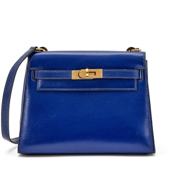 Hermes Blue Sapphire Box Calf Mini Kelly Sellier 20 Shoulder Gold Hardware, 1960-1970