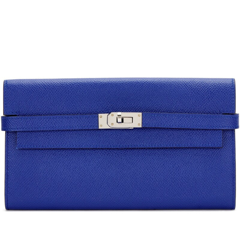 Bleu Electrique Epsom Kelly Wallet Palladium Hardware, 2015