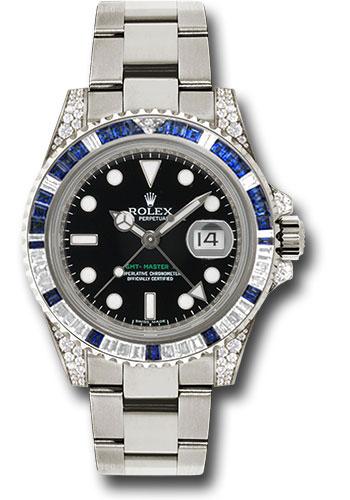 Rolex White Gold GMT-Master II 40 Watch - Diamond And Blue Sapphire Bezel - Black Dial - Oyster Bracelet - 116759SA