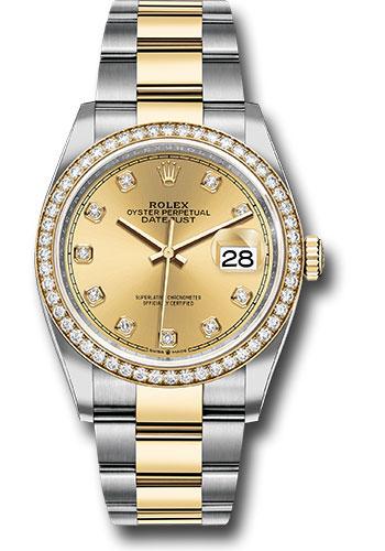 Rolex Steel and Yellow Gold Rolesor Datejust 36 Watch - Diamond Bezel - Champagne Diamond Dial - Oyster Bracelet - 126283RBR chdo