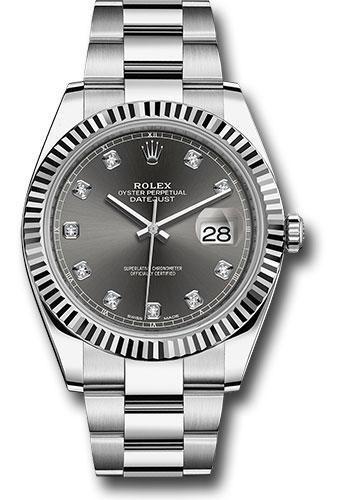 Rolex Steel and White Gold Rolesor Datejust 41 Watch - Fluted Bezel - Dark Rhodium Diamond Dial - Oyster Bracelet - 126334 dkrdo