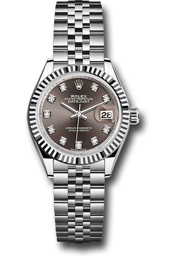 Rolex Steel and White Gold Rolesor Lady-Datejust 28 Watch - Fluted Bezel - Dark Grey Diamond Dial - Jubilee Bracelet - 279174 dgdj